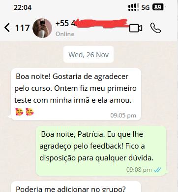 Depoimento de aluna via WhatsApp