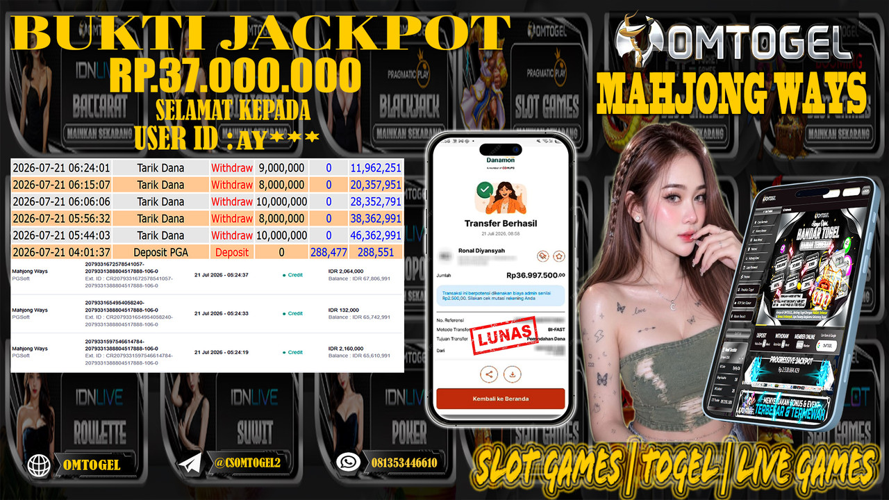OMTOGEL JACKPOT PG SOFT MAHJONG WAYS  Rp,37,000,000,- DIBAYAR LUNAS