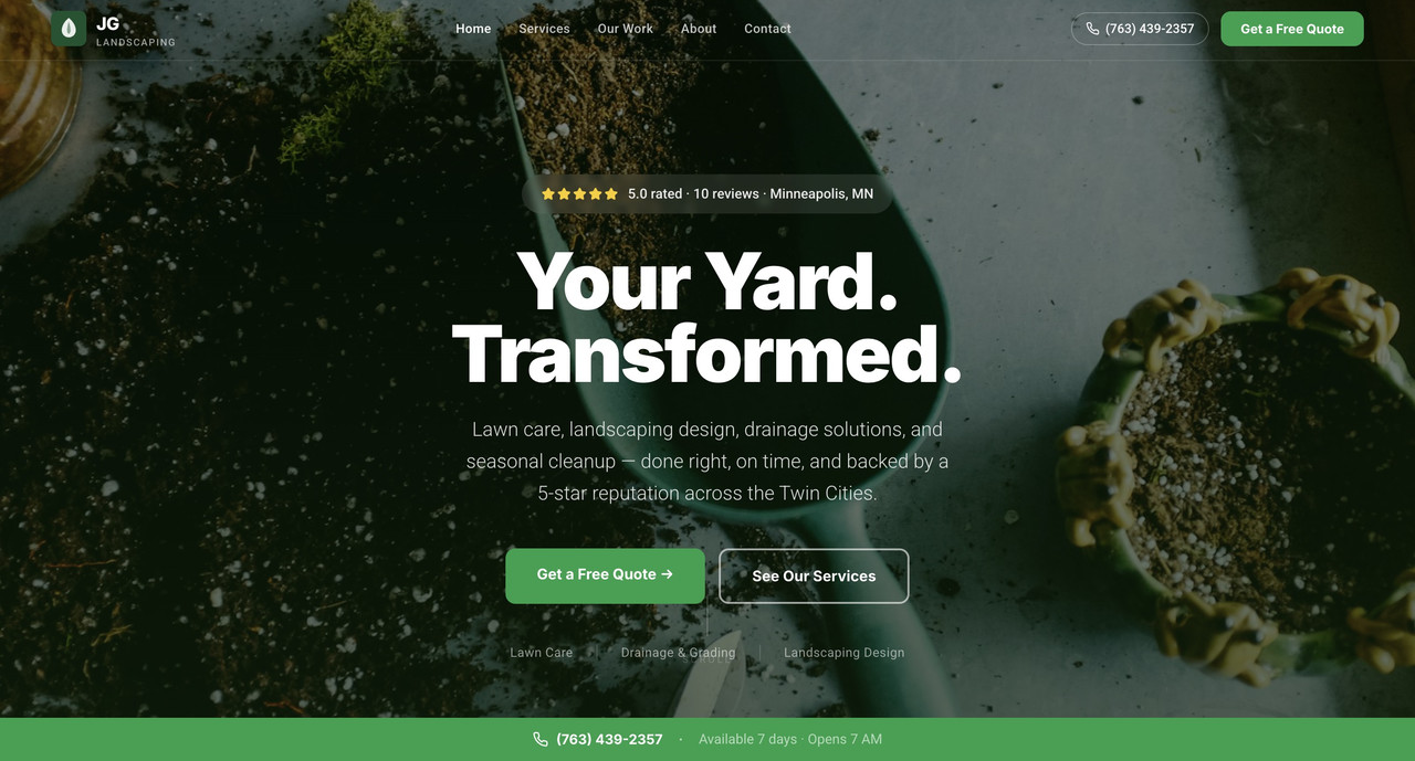 JG Landscaping website