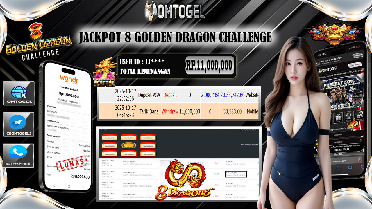OMTOGEL JACKPOT PRAGMATIC PLAY 8 GOLDEN DRAGON CHALLENGE 11 JUTA DI BAYAR LUNAS ,-