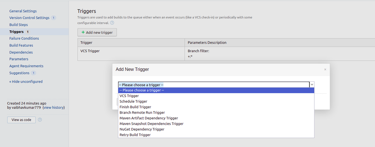 Triggers in Build Configuration