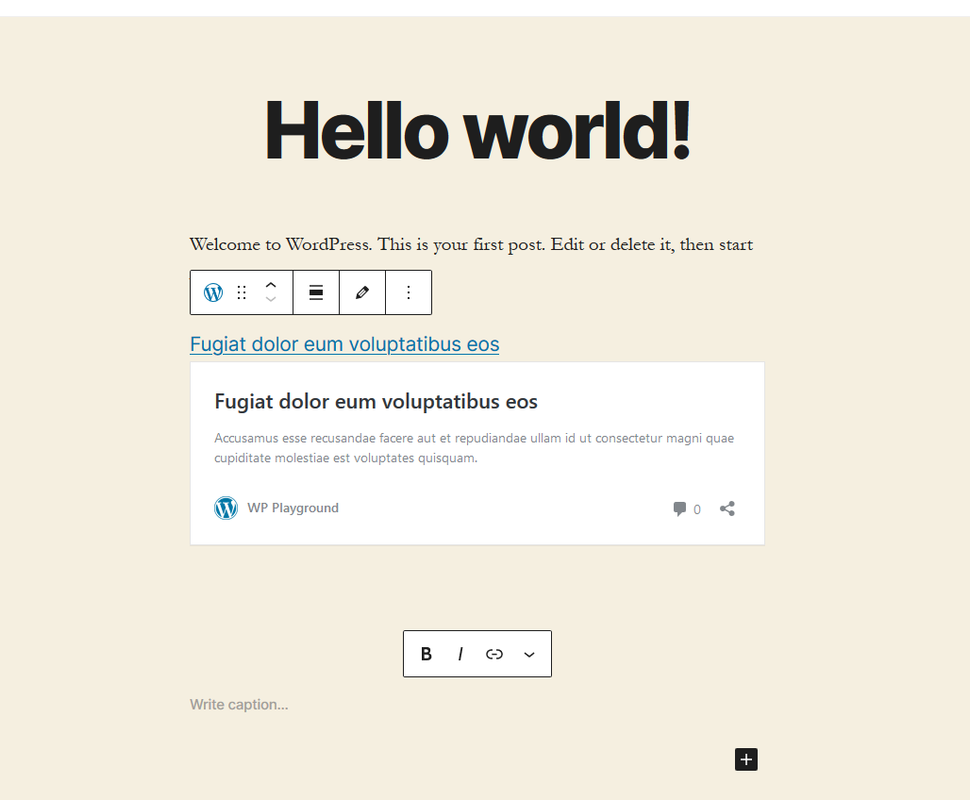 Block Editor with an embedded post