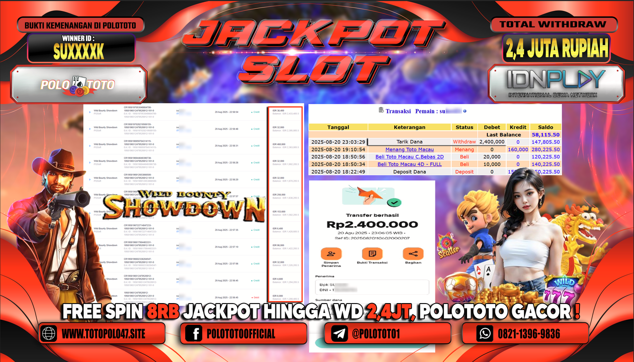 POLOTOTO JACKPOT SLOT WILD BOUNTY SHOWDOWN Rp.2.400.000,-