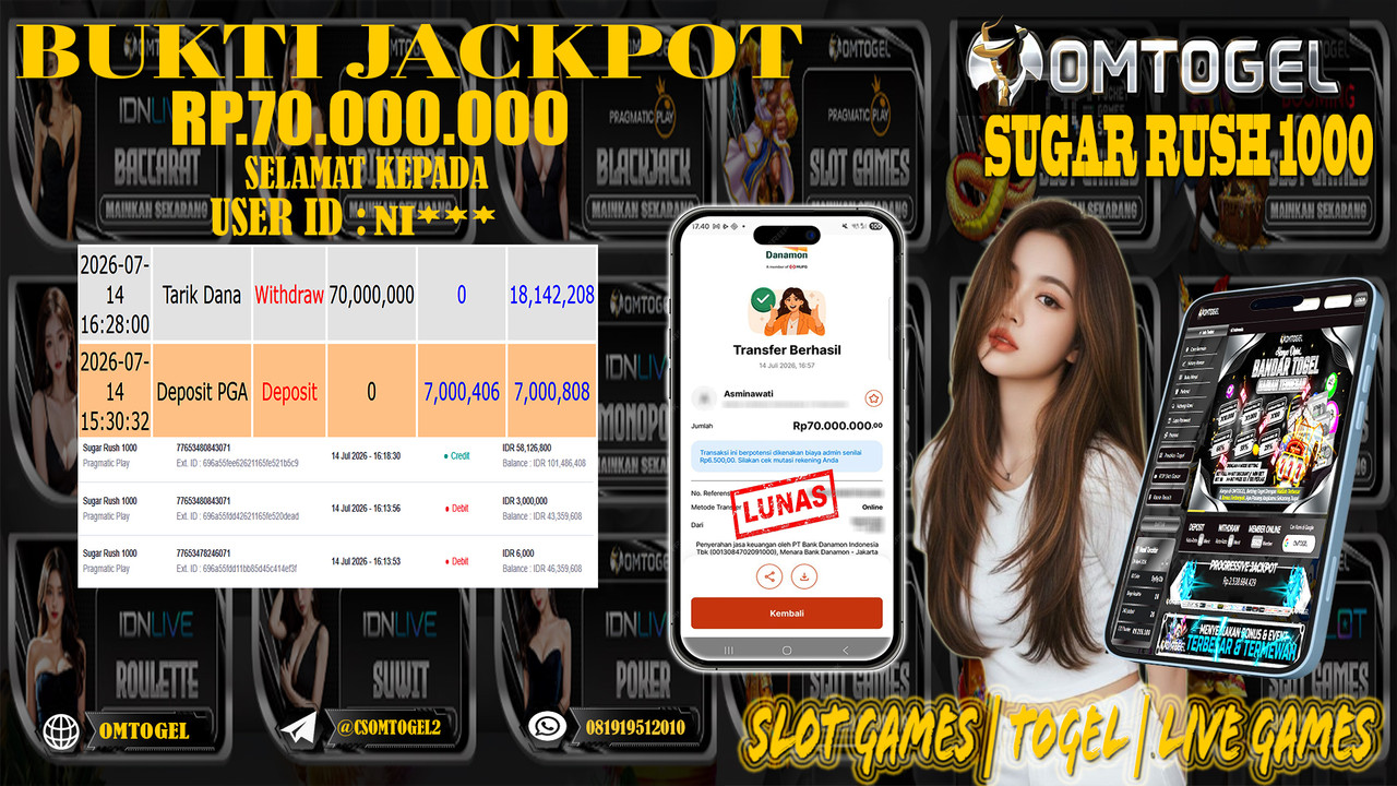 OMTOGEL JACKPOT PRAGMATICPLAY SUGAR RUSH 1000  Rp.70,000,000,- DIBAYAR LUNAS