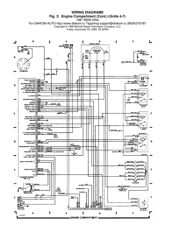 BMW 325e 1987 Wiring Diagrams # 2   grids 4-7