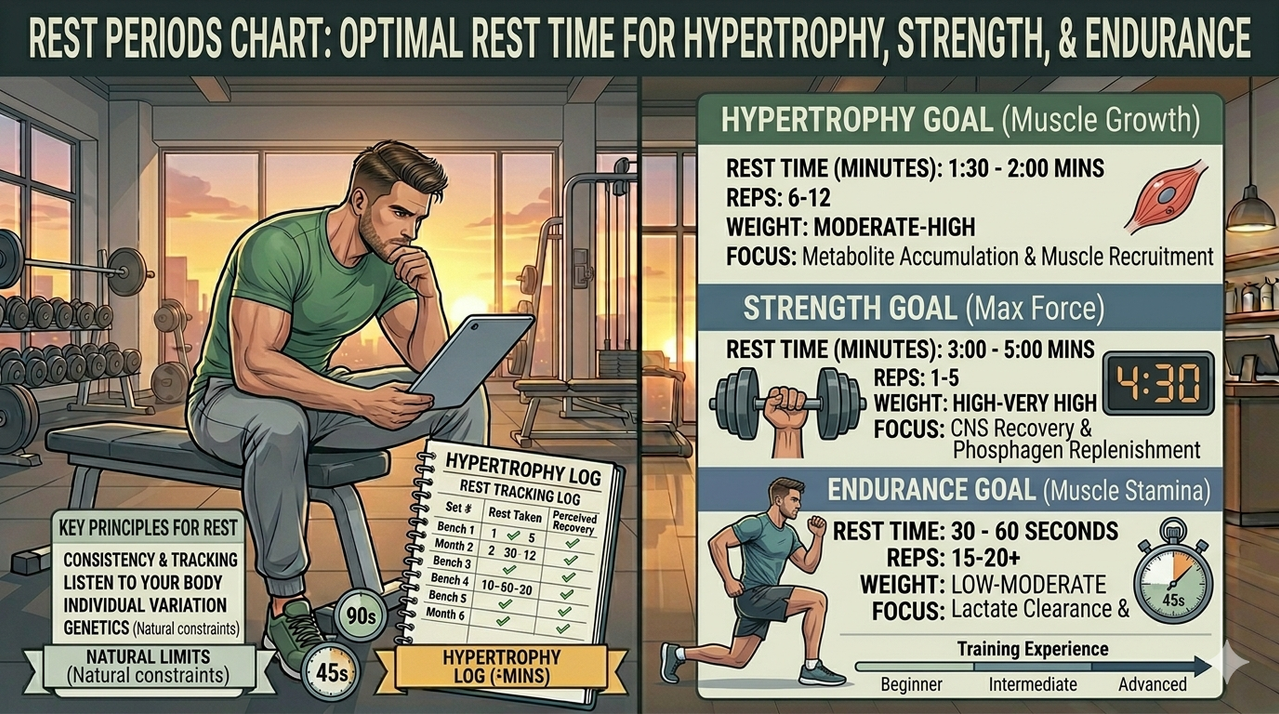 ATP replenishment chart showing rest periods for muscle growth and strength training recovery