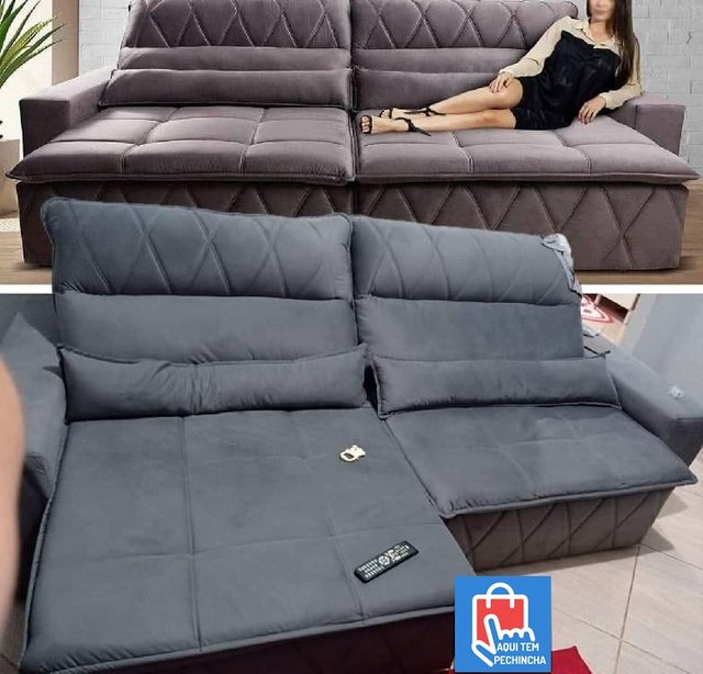 Sofá Retrátil/Reclinável Amsterdam 2,70m Suede Velut Cinza c/ Molas no Assento – King House