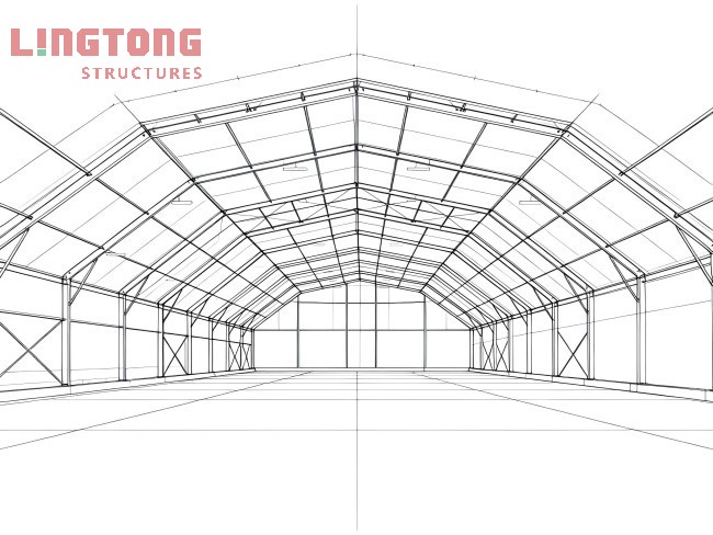 Equestrian tent with A-frame roof structure for stable and spacious interior