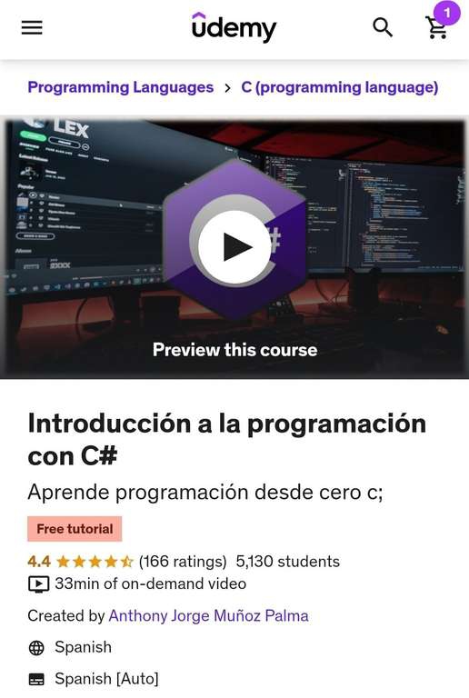 Udemy: Introducción a la programación con C 
