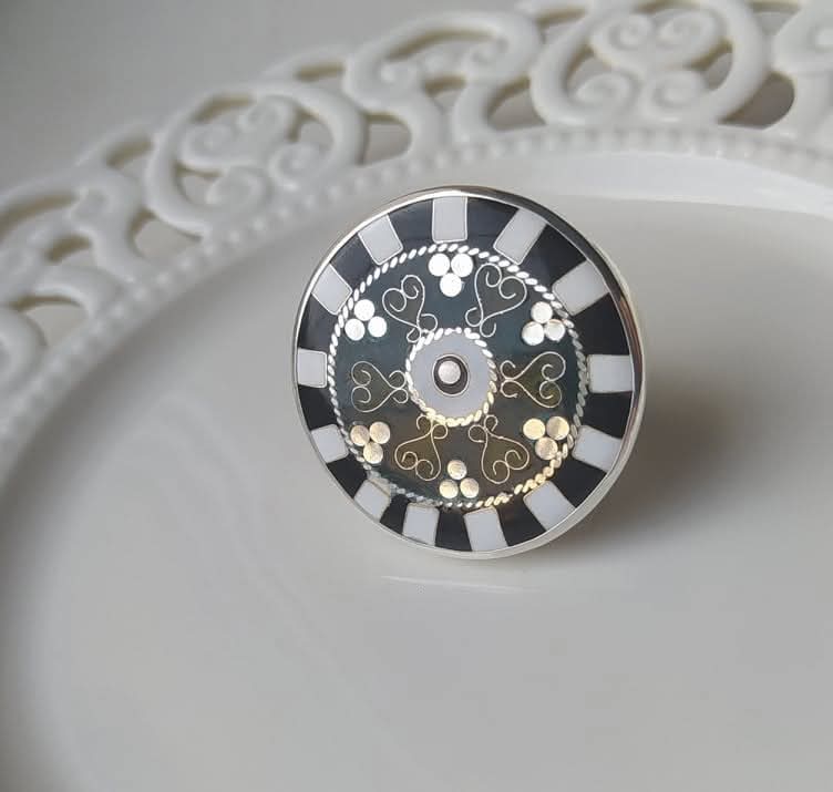 Minankari Ring Illusion, Handmade Sterling Silver, Artisan from Tbilisi - handmade cloisonne enamel