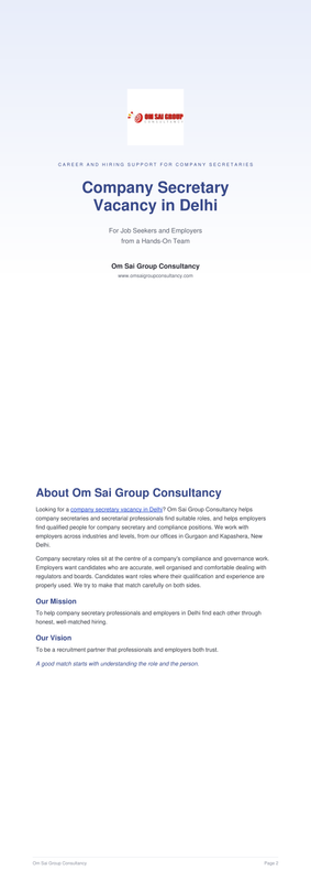 Company Secretary Vacancy in Delhi Om Sai Group Consultancy
