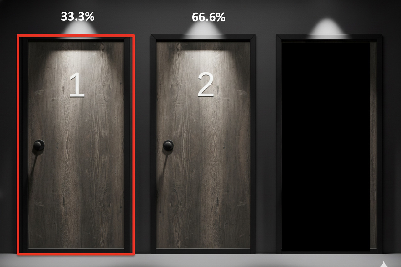 Three doors with one open