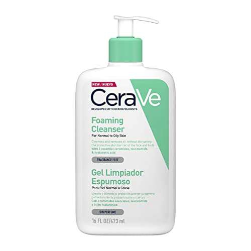 Amazon: CeraVe Gel Limpiador Espumoso |473ml| Limpiador diario para piel mixta, grasa o con acné | Libre de fragancia 
