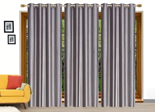 RICHLINEN Attractive Plain Crush Curtain For Door & Window ,Grey (Pack of 3pcs) (R701)