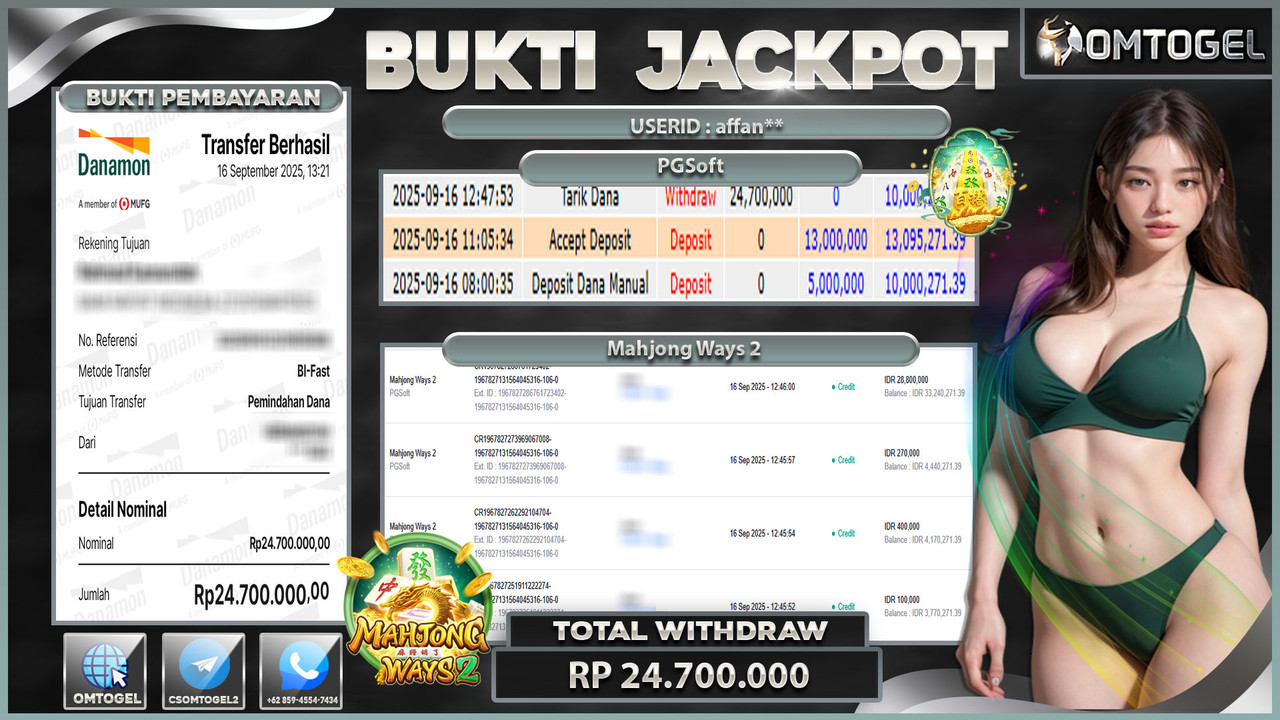 OMTOGEL JACKPOT PGSOFT MAHJONG WAYS 2 24 JUTA DI BAYAR LUNAS ,-