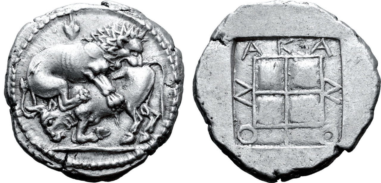 Tetradracma ático. Akanthos (Acanto, Actual Ierissos. Grecia). Año: 470-430 a.C. 7411264
