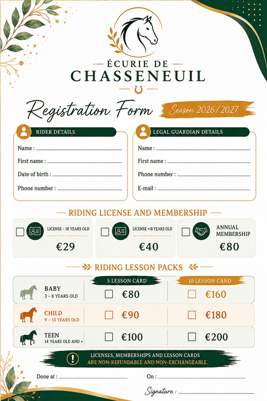 Membership Form Écurie de Chasseneuil