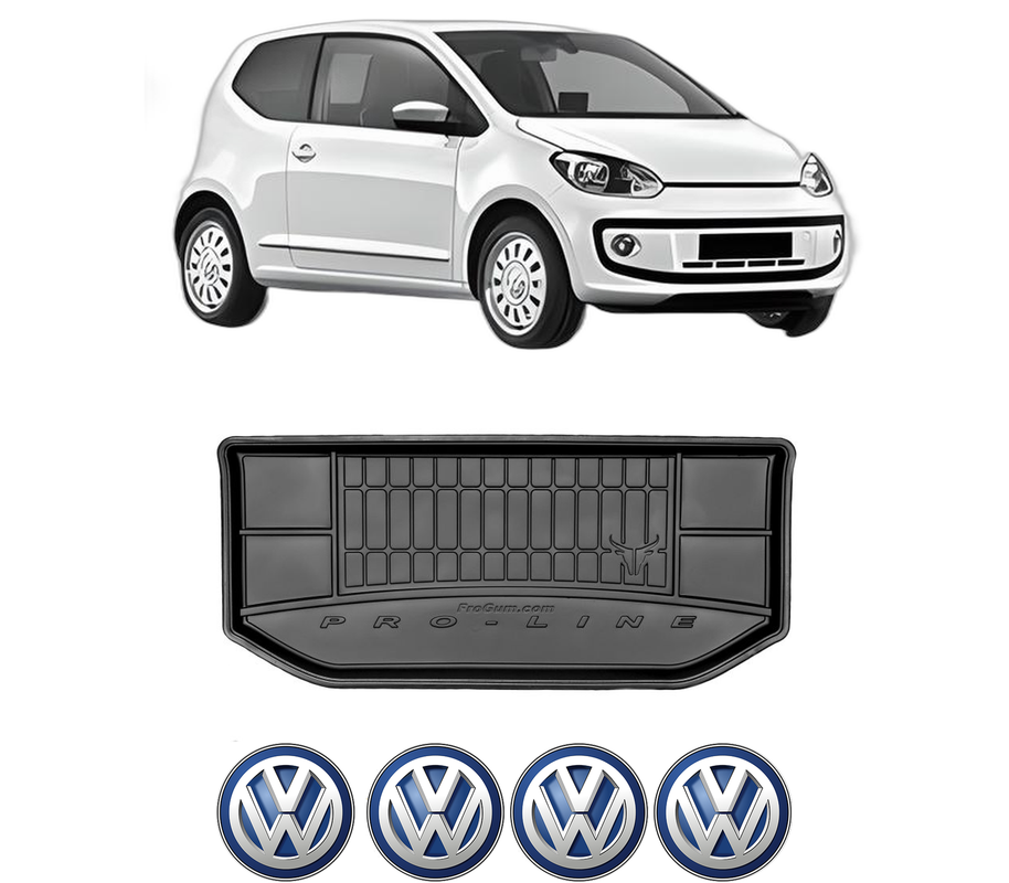 Tavita Portbagaj Volkswagen UP! (121, 122, BL1, BL2, BL3, 123) din 2011-2023, Protectie Portbagaj Auto, 4x Stickere auto cu Volkswagen