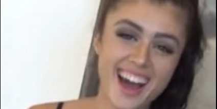 Eva Cudmore Laughs While Taking Off Black Bra Huge Tits Out