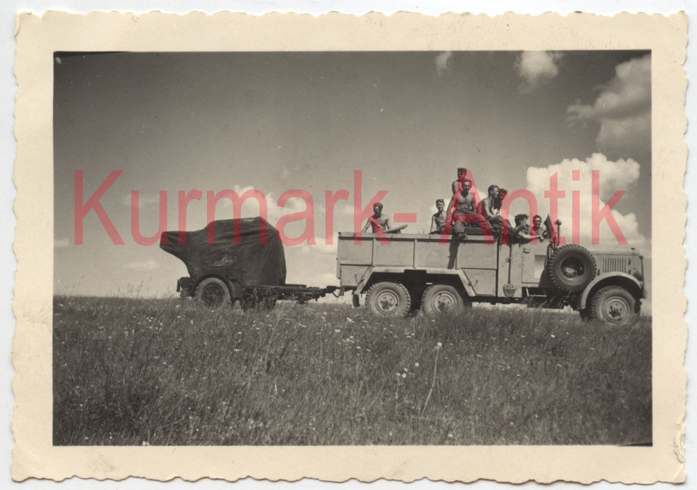 Foto Wehrmacht Heeres Flak Russland 1943 LKW Anhänger Kanone Ges