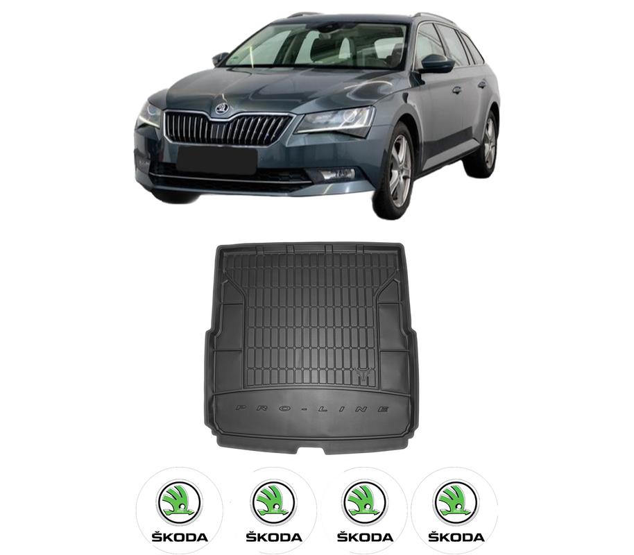 Tavita Portbagaj SKODA SUPERB III Estate (3V5) din 2015-2024, Protectie Portbagaj Auto, 4x Stickere auto cu SKODA