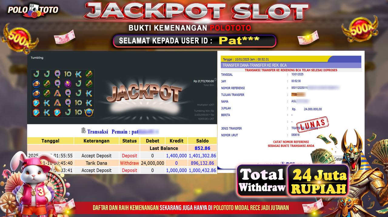 POLOTOTO JACKPOT SLOT MANIA SUPERMANIA Rp.24,000.000,-