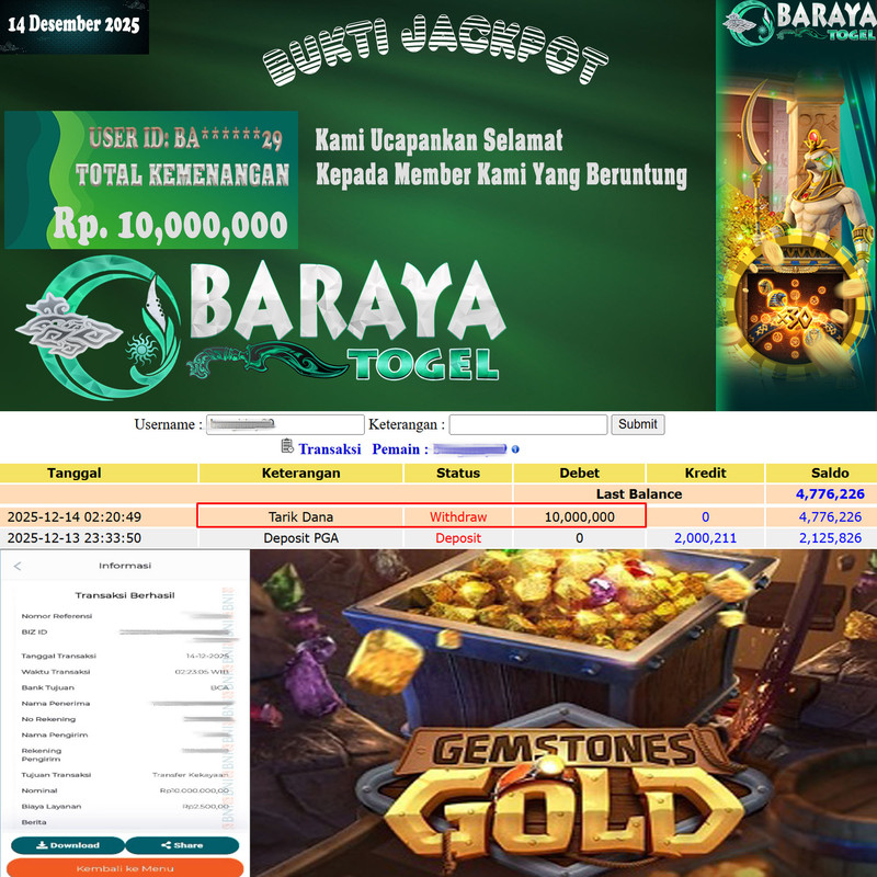 Rp. 10.000.000.- WD LUNAS DI BARAYATOGEL