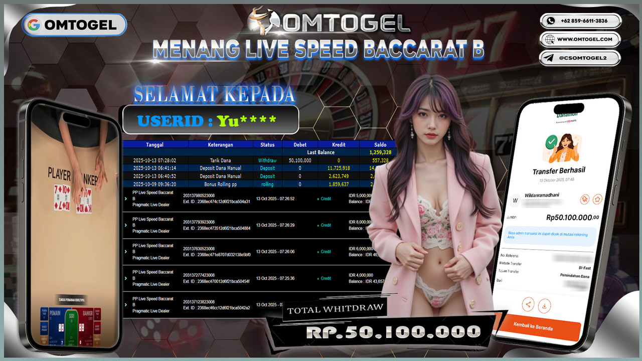 OMTOGEL JACKPOT PRAGMATIC CASINO PP LIVE SPEED BACCARAT B 50 JUTA DI BAYAR LUNAS ,-