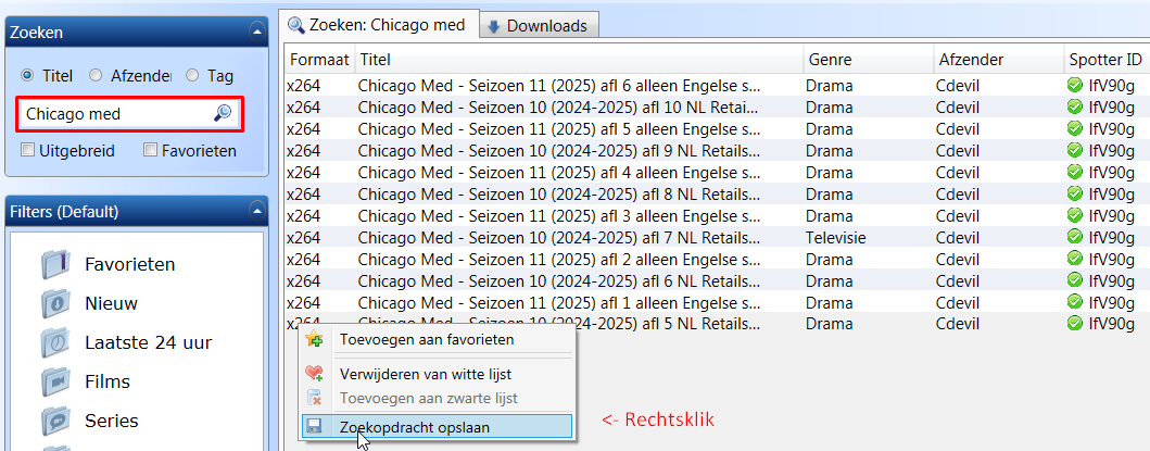 Zoekopdracht opslaan