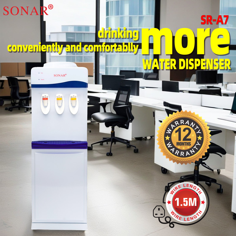 Sonar SR-A7 3-Tap Top Loading Water Dispenser Hot And Warm - White (1YR WRTY)