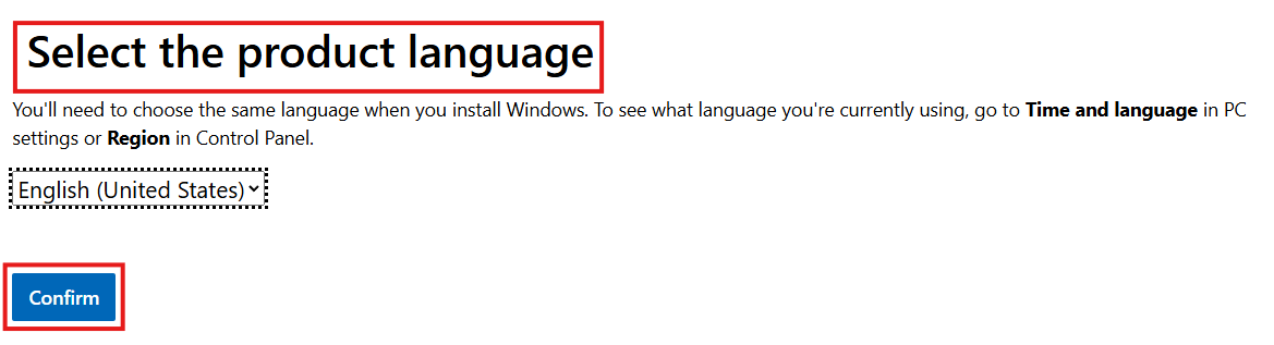 Select Windows 11 product language