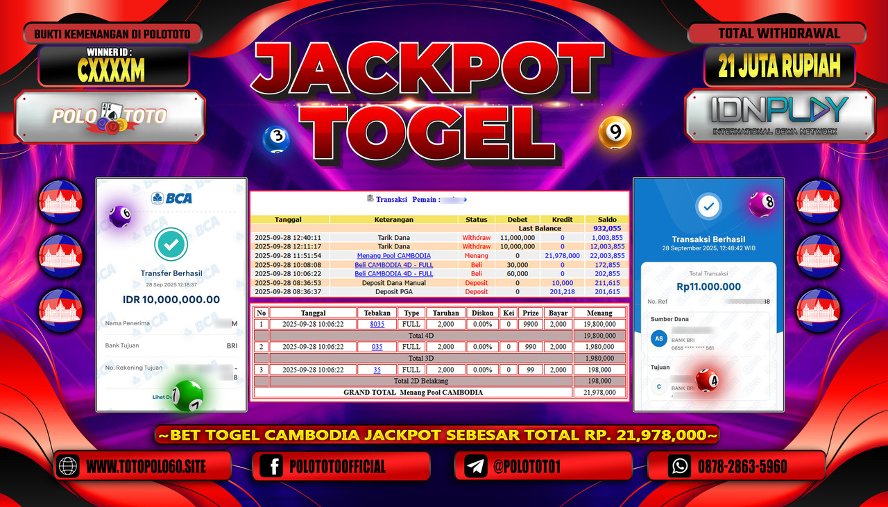 POLOTOTO JACKPOT TOGEL POOL CAMBODIA Rp.21.000.000,- LUNAS
