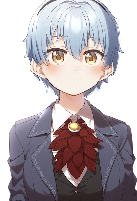 depth of field, 1girl, {{{angela (project moon)}}}, short hair, artist_ yukie (k s-3923280946