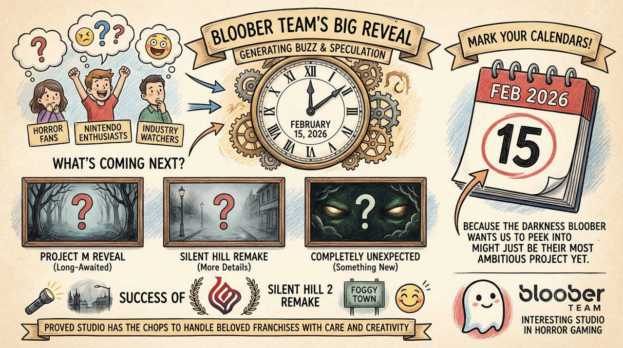 Bloober Team Drops Cryptic Countdown Website - Something Big Coming February 15 1 Dark atmospheric horror game scene with mysterious lighting