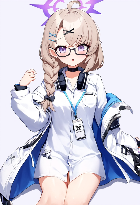 1 girl, {kotama (blue archive)}, light brown hair, purple eyes, single braid, ah s-678786743