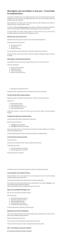 Why Regular Lawn Care Matters in Grey Lynn A Local Guide for Auckland Homes