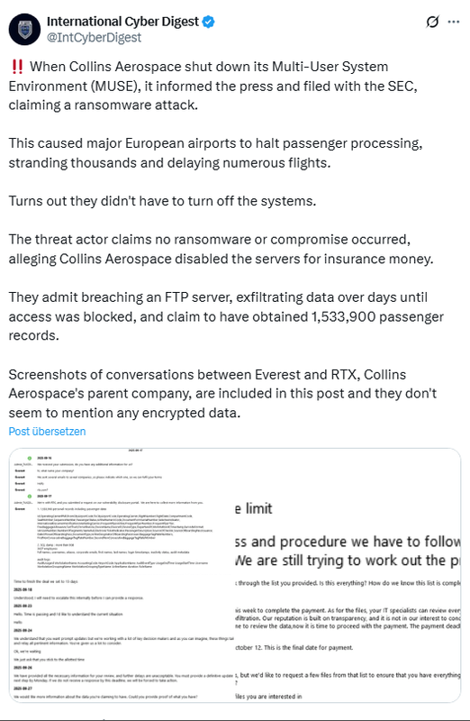 Collins Aeorospace Cyberattack 1