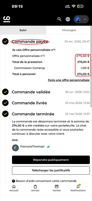 Commande ComeUp