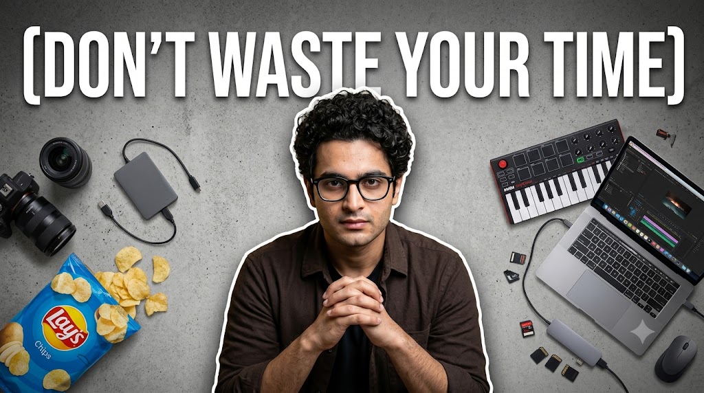 AI-generated example result for the youtube-thumbnail prompt: Don't Waste Your Time Thumbnail – Productivity Flat-Lay Design AI YouTube Thumbnail Prompt