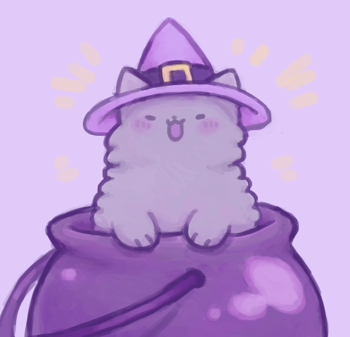 A grey cat wearing a witch hat in a cauldron