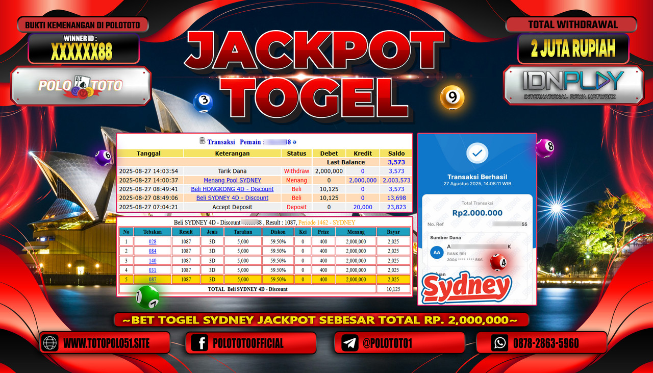 POLOTOTO JACKPOT TOGEL POOL SYDNEY Rp.2.000.000,- LUNAS