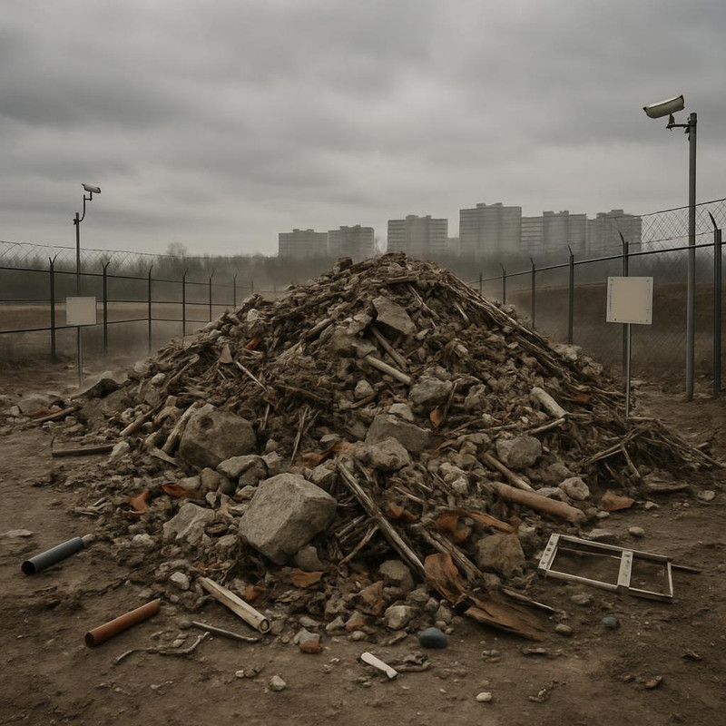 Свалка строительного мусора в российском регионе с элементами защиты