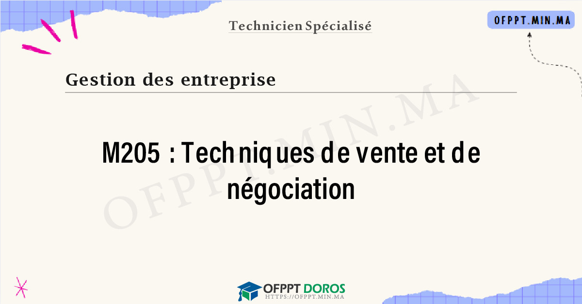 Sommaire détaillé du cours Techniques de vente et de négociation M205 OFPPT - Structure du module