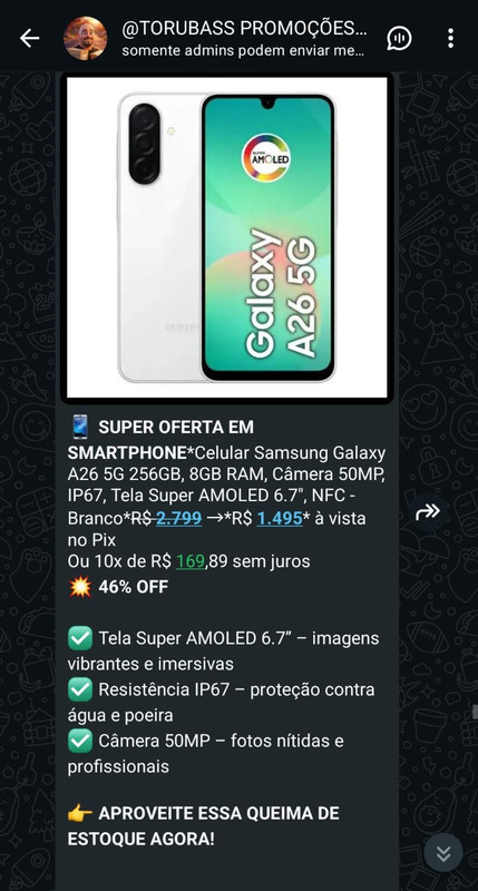 Oferta enviada no grupo ToruzinhoOFC