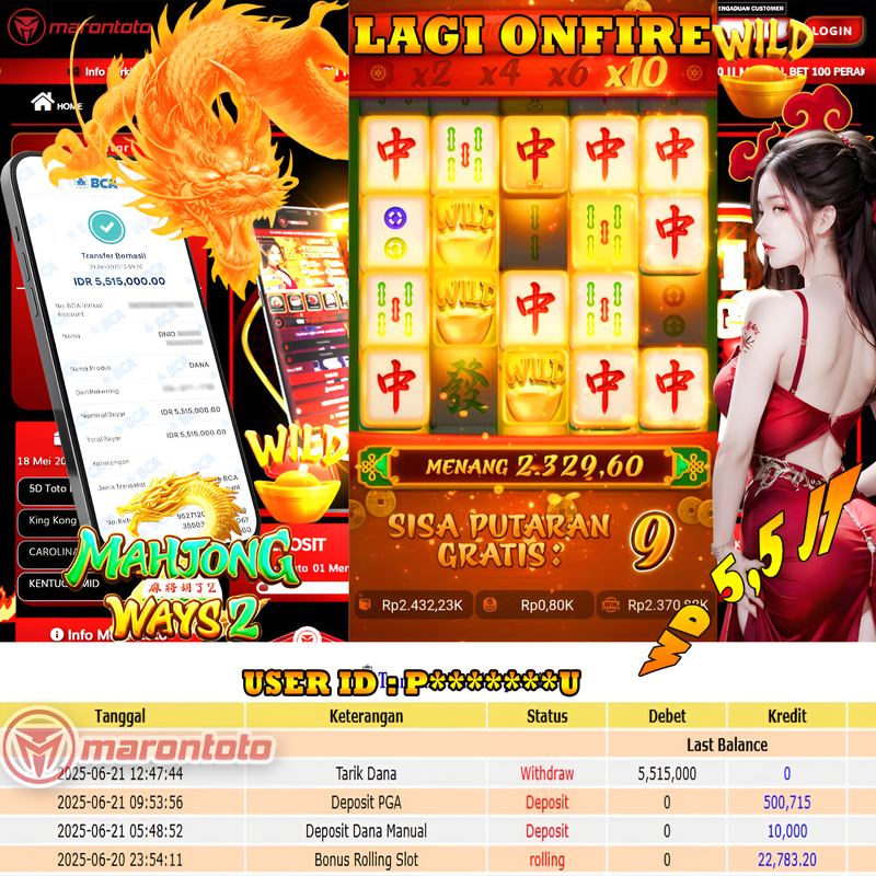 Bukti Kemenangan Member Marontoto Sebesar 5,515,000 JuTa