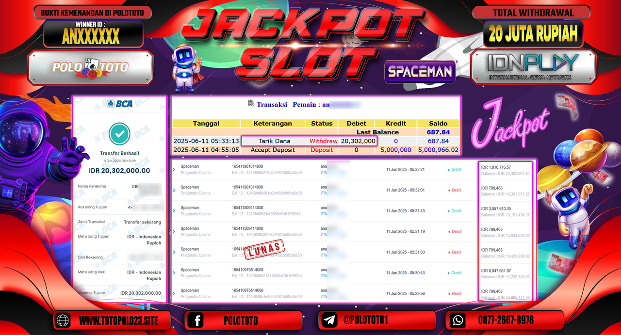 POLOTOTO JACKPOT SLOT SPACEMAN Rp.20.000.000,-