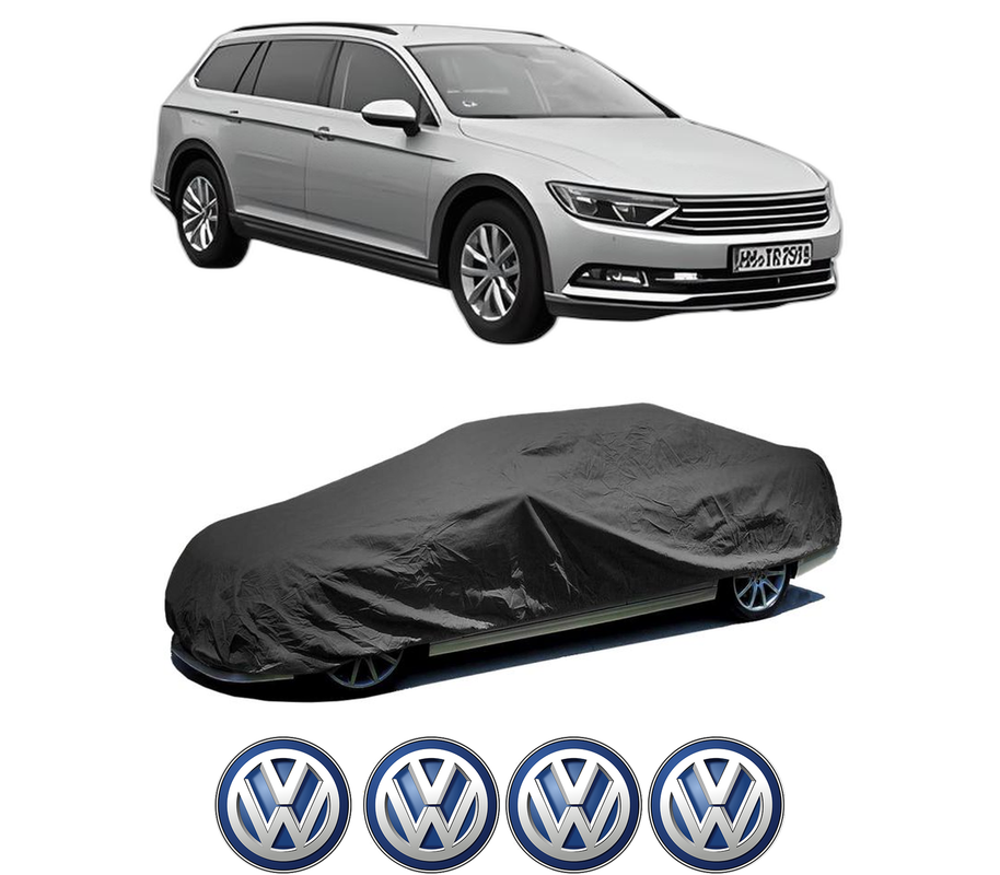 Husa tip prelata auto pentru Volskwagen PASSAT ALLTRACK B8 Variant (3G5, CB5) din 2015-2024, Culoare Negru, material textil impermeabil, rezistanta la intemperii praf UV, CARPASSION Husa Protectie, 4 Stickere auto cu Volskwagen