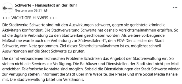 Stadtwerke Schwerte - Cybervorfall