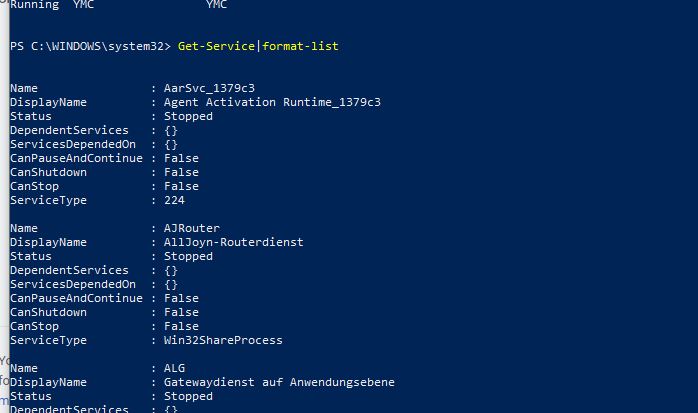 Get-Service format-list