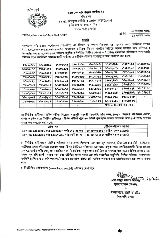 BADC-Office-Assistant-Cum-Computer-Operator-Exam-Result-and-Viva-Date-2022-PDF-1